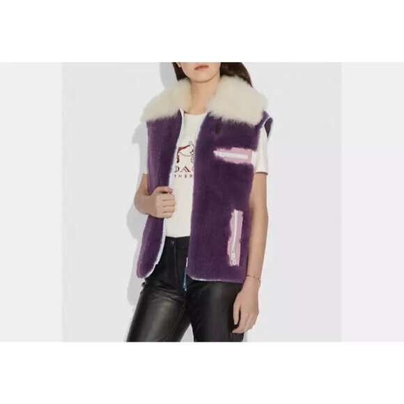 Coach Shearling Vest in Purple - Picture 2 of 6